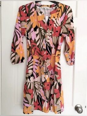 LOFT Palm Henley Flounce Dress NWT Medium